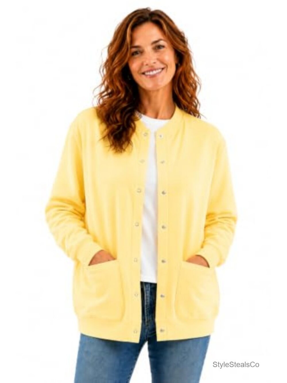 Fleece Snap Front Cardigan Sweatshirt for Women - Cotton Polyester Blend Medium